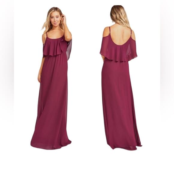 Show Me Your Mumu NEW Size Small Caitlin Ruffle Maxi Dress in Merlot Chiffon - Picture 10 of 14